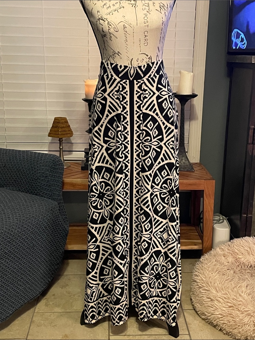 INC International Concepts Black and White Geometric Maxi Skirt